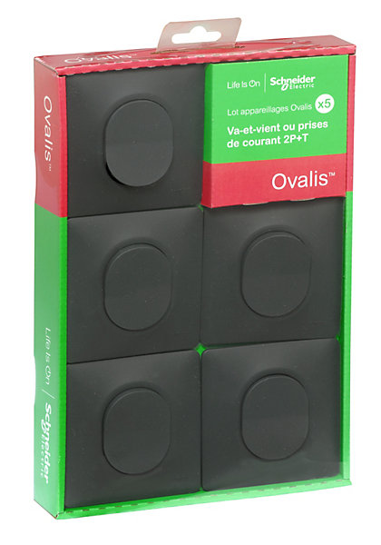 Interrupteur va-et-vient complet Schneider Electric Ovalis anthracite, lot de 5