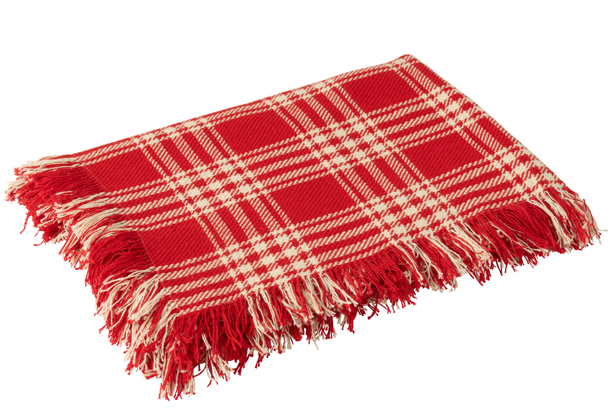 J-Line plaid Geruit - katoen - kerstrood/wit