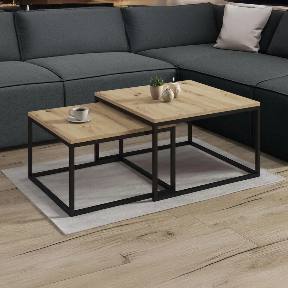 Meubella - Salontafel Styler - Licht eiken - 70 cm - set van 2