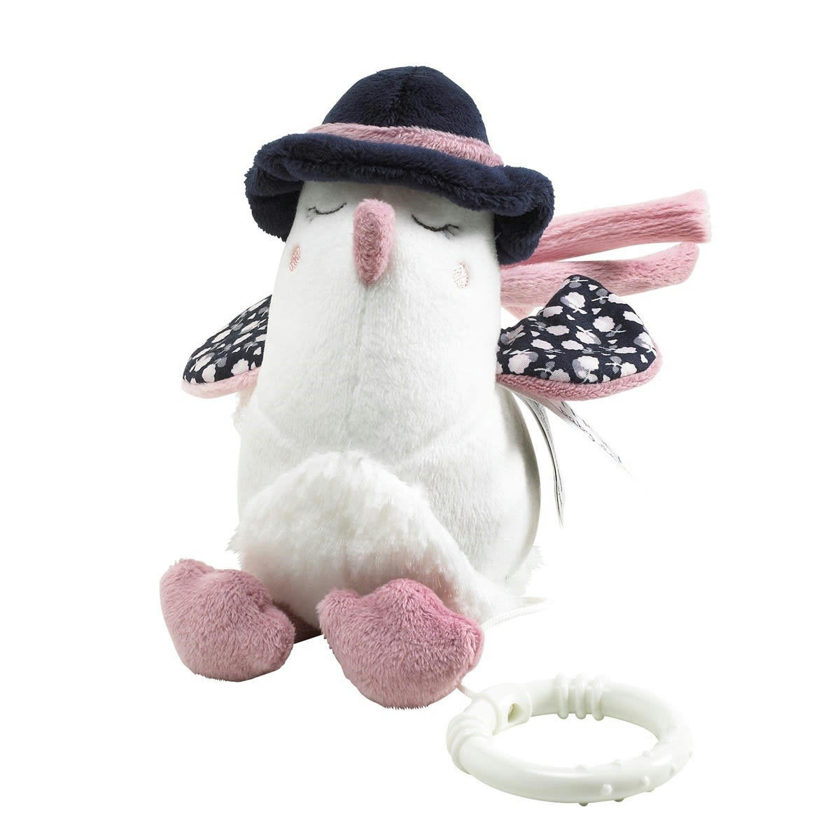 MISS FLEUR DE LUNE - Peluche Mini Musical Oiseau en velours blanc