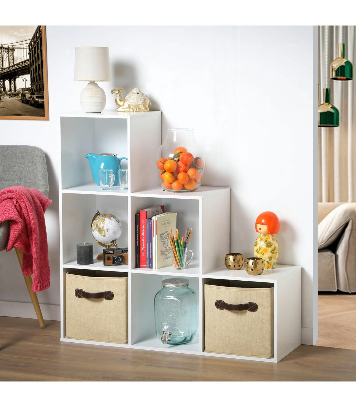 - Meuble 6 Cases en Escalier - Blanc