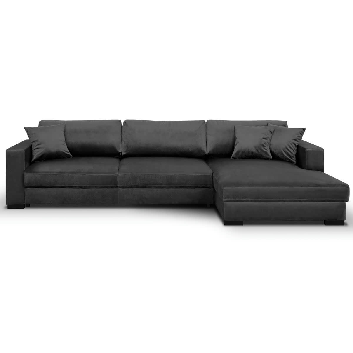 ROBIN - Canapé d'angle droit convertible 5 places gris avec coffre