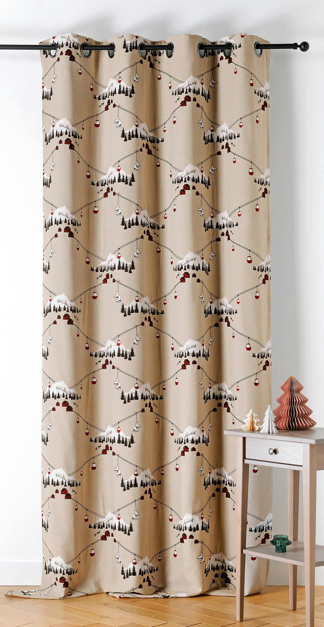 CHAMONIX - Rideau d'ameublement  esprit montagne beige 140x240cm