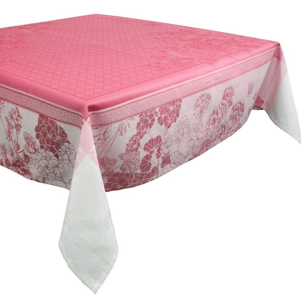 GERANIUMS ROSE - Nappe carrée antitache déperlant pur coton bio rose 115x115 cm