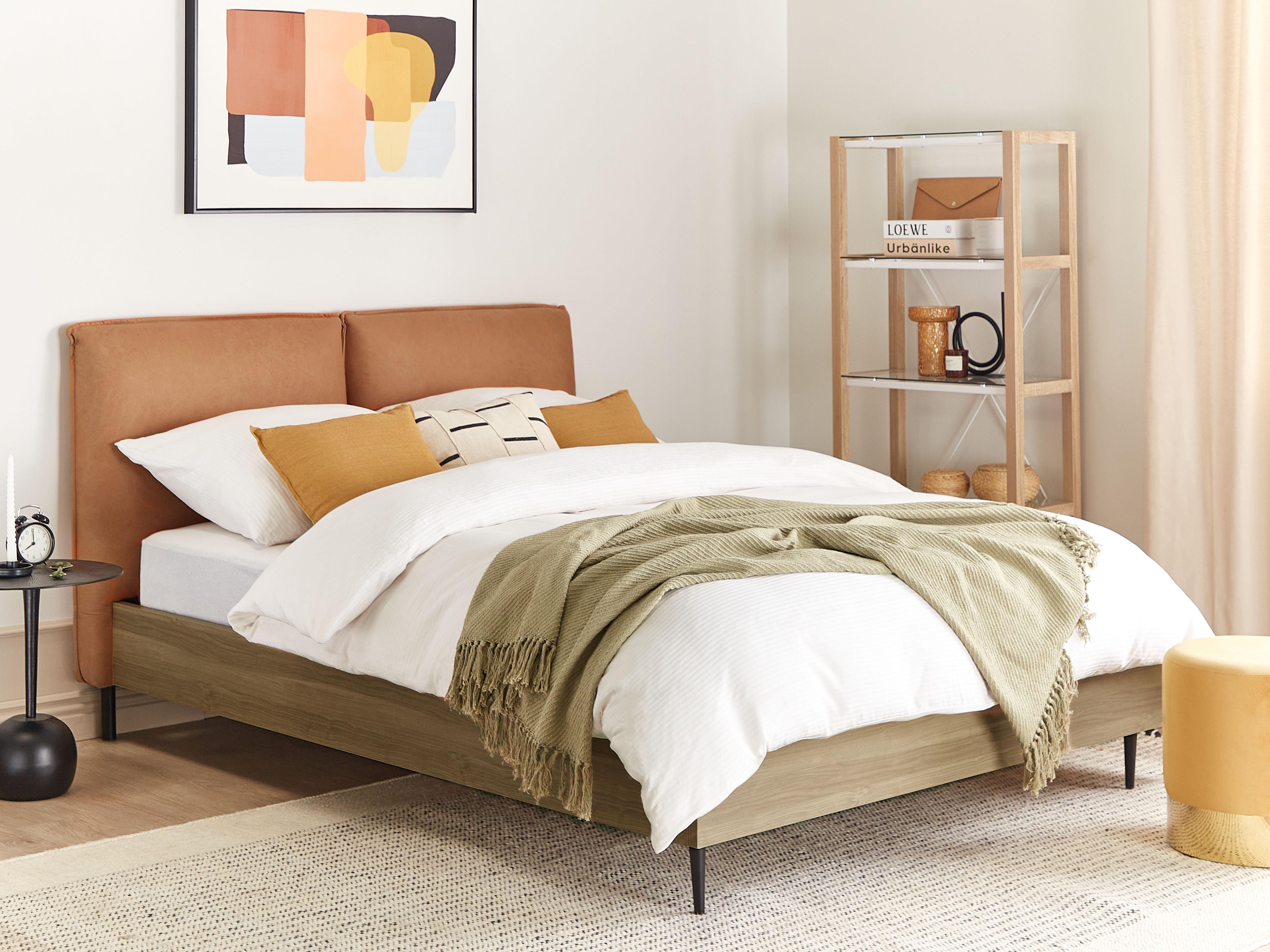 Bed Faux Leather LIMANTON 140 x 200 cm (EU Double) Golden Brown