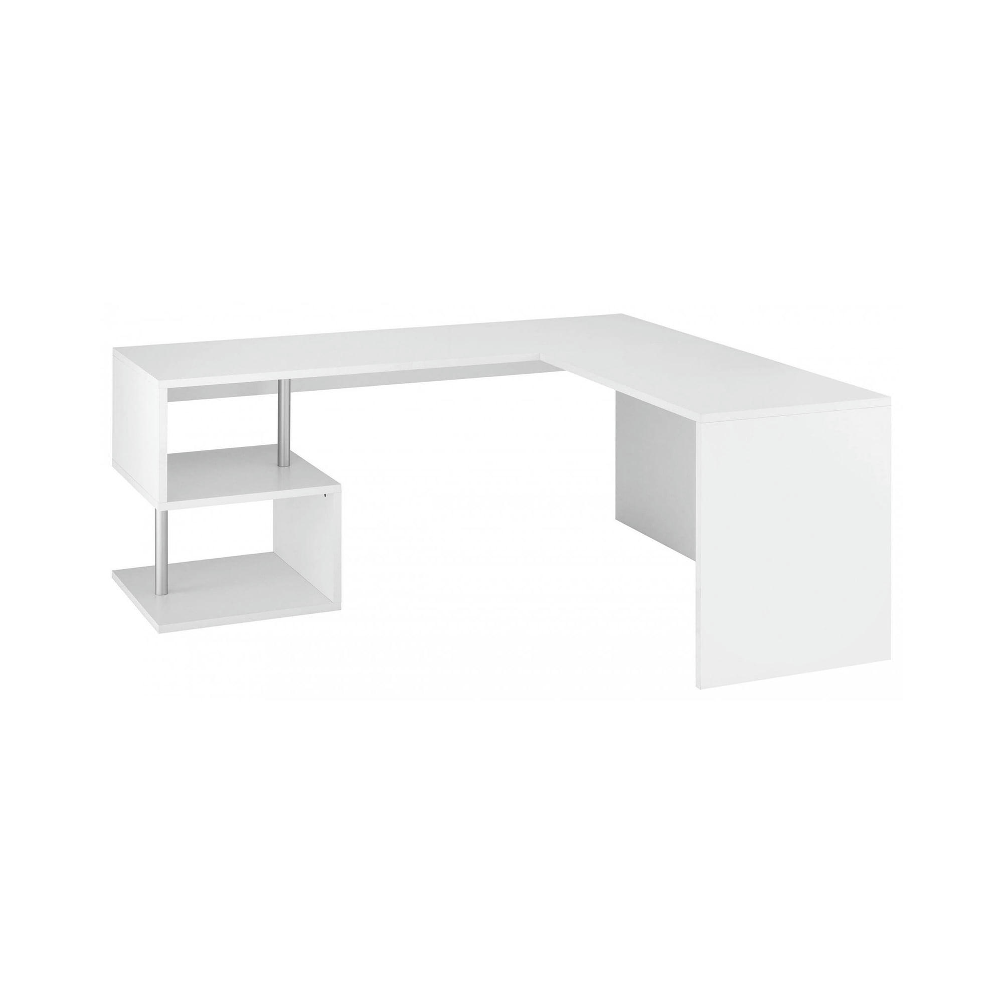 - Bureau d'angle effet bois blanc brillant