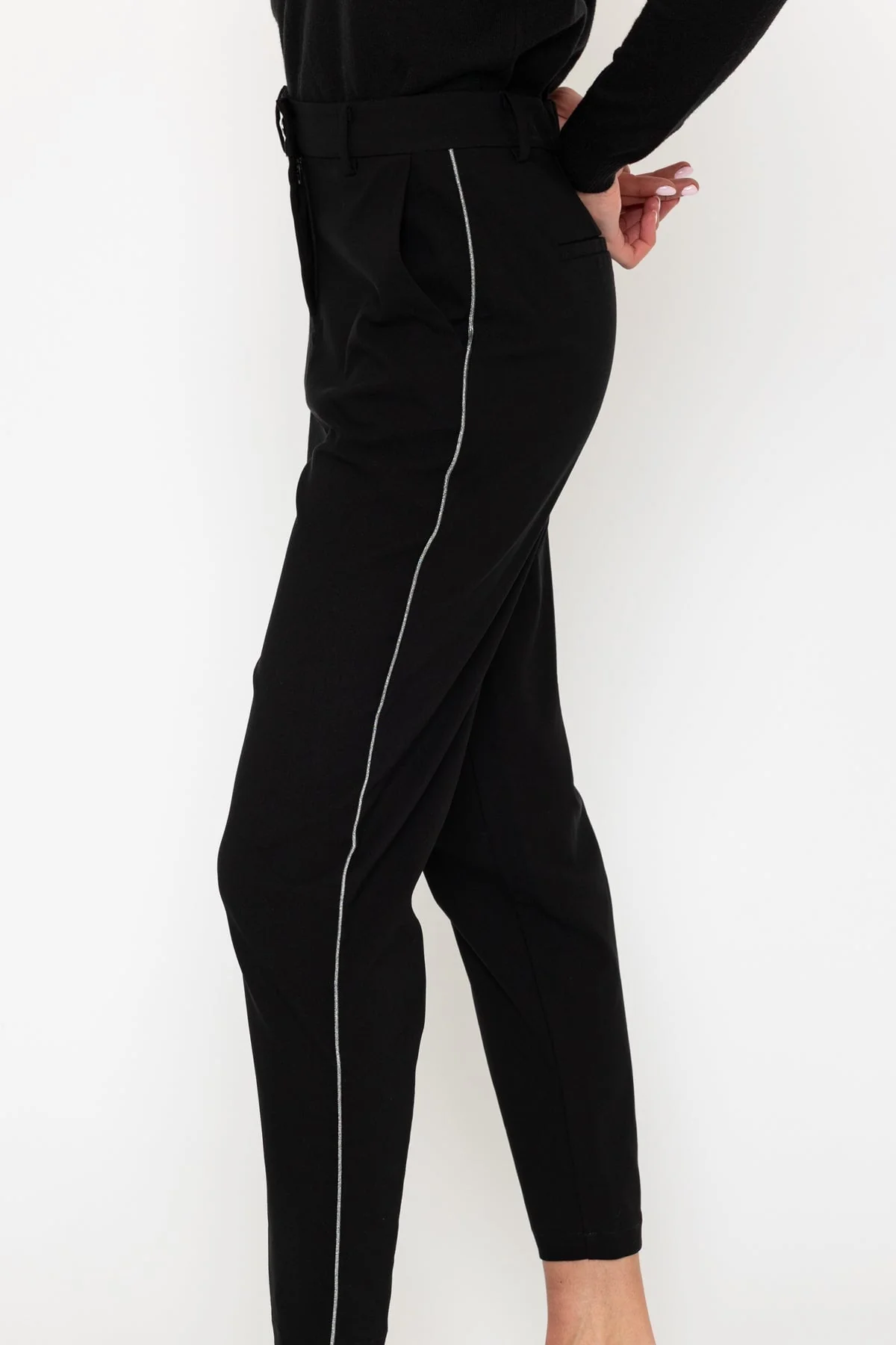 Black Twill Bengaline Pants with Side Stripe