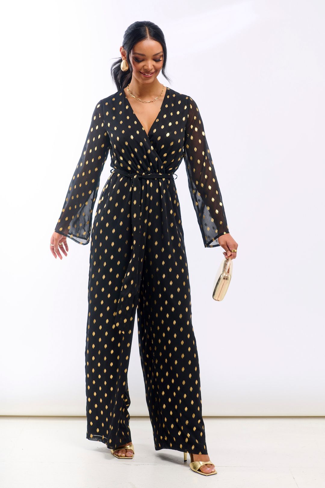 Needs No Label Foil Wrap Jumpsuit