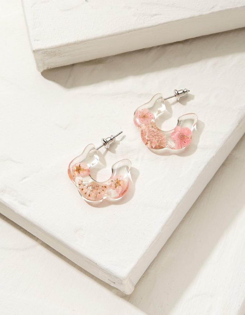 Pressed Flower Hoop Earring