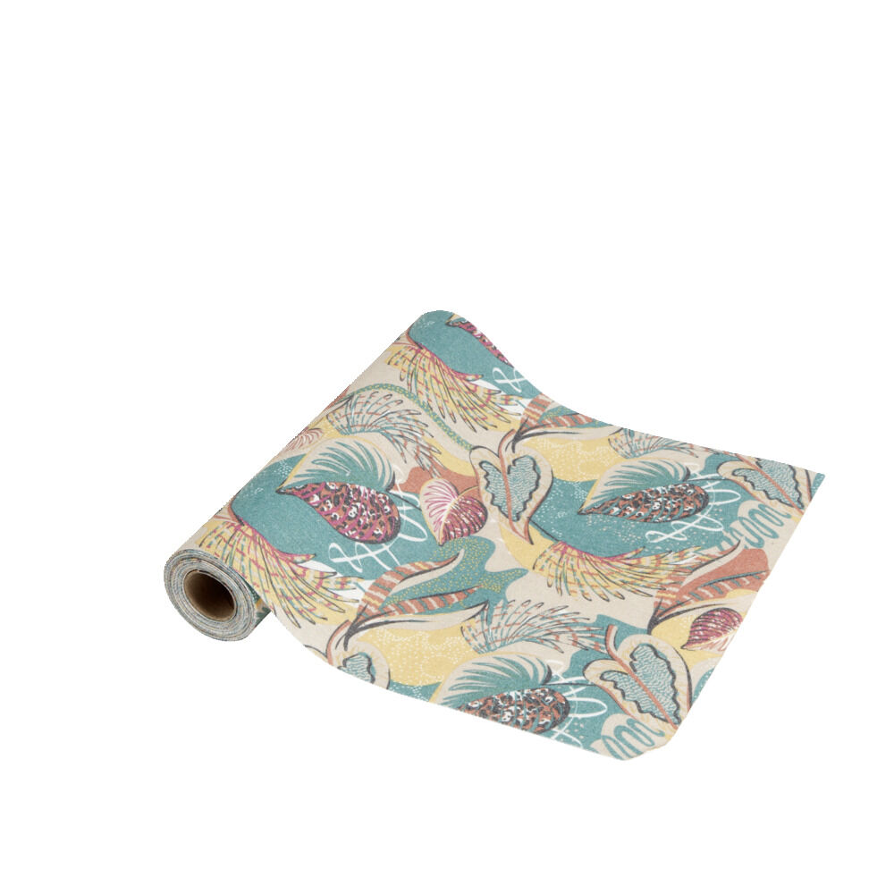 Chemin de table design feuille polyester et coton 400x28cm