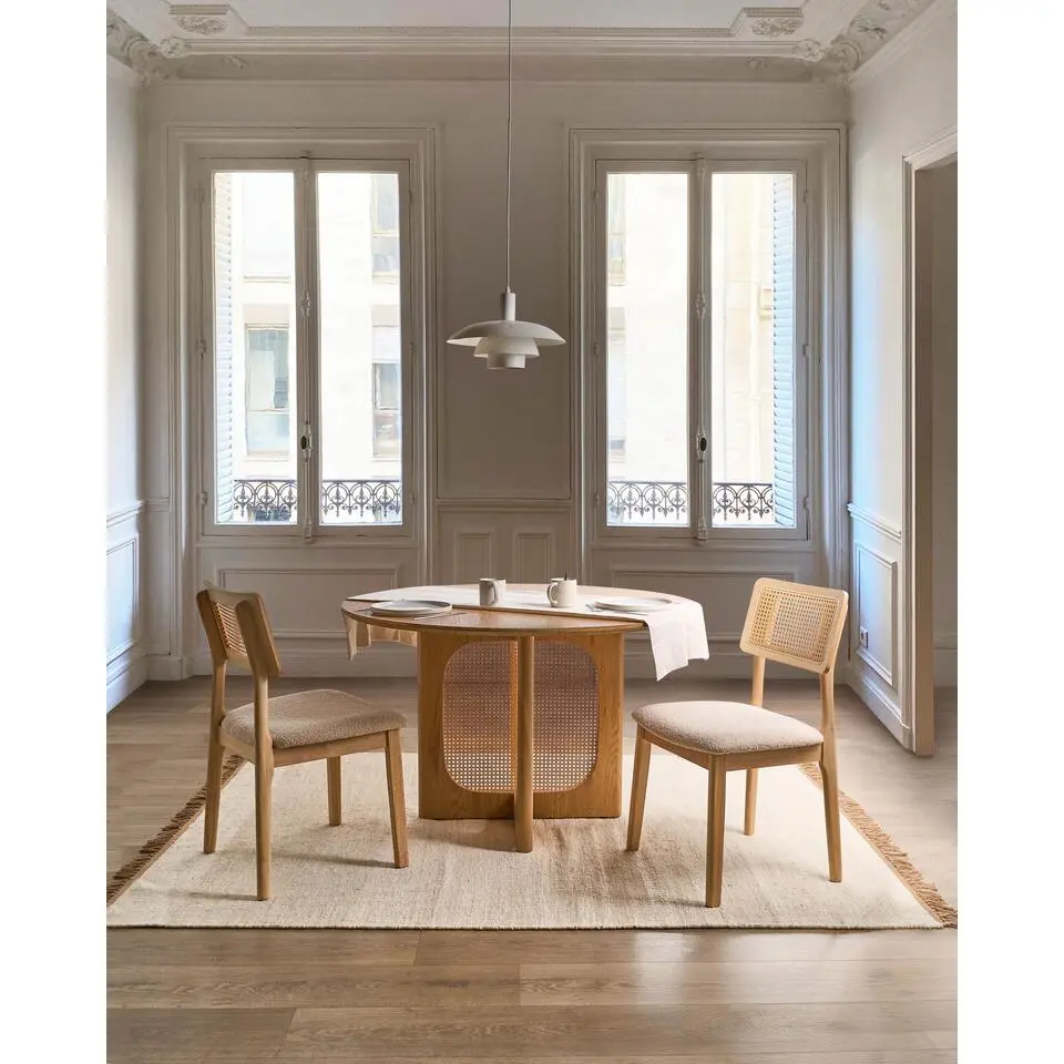 EMBAR - Eetkamerstoel set van 2 - Lichtbruin - Rubberhout/Boucl&eacute;