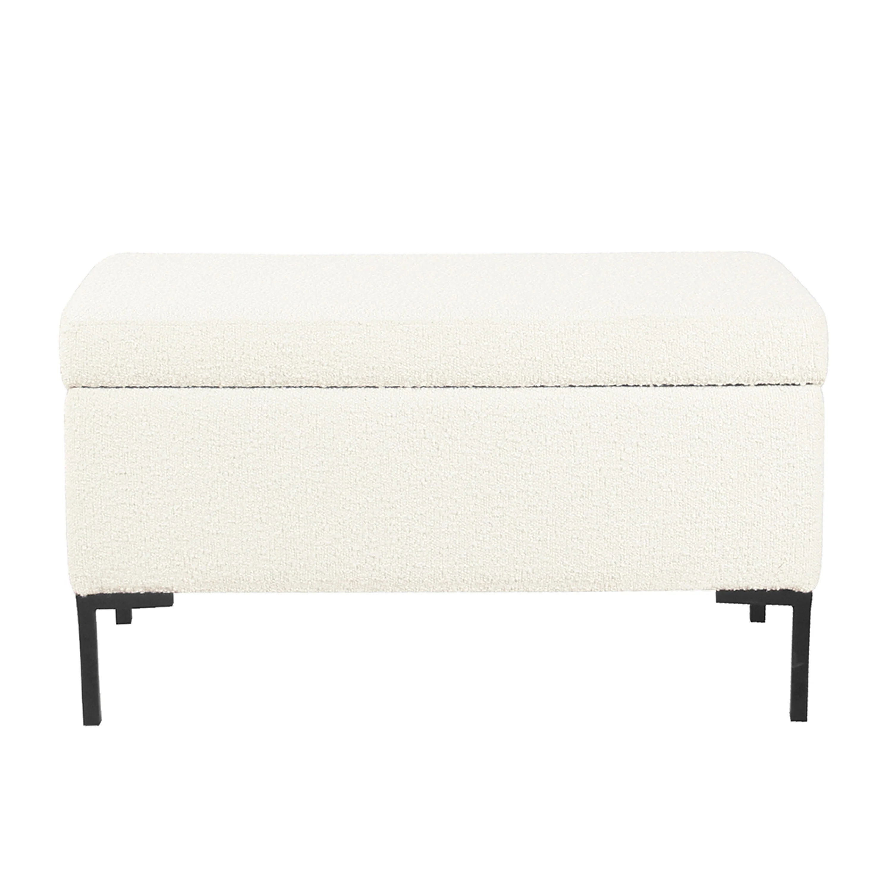Ray Storage Bench Ottoman, Cream White Boucle, Metal Legs, 32 Inch