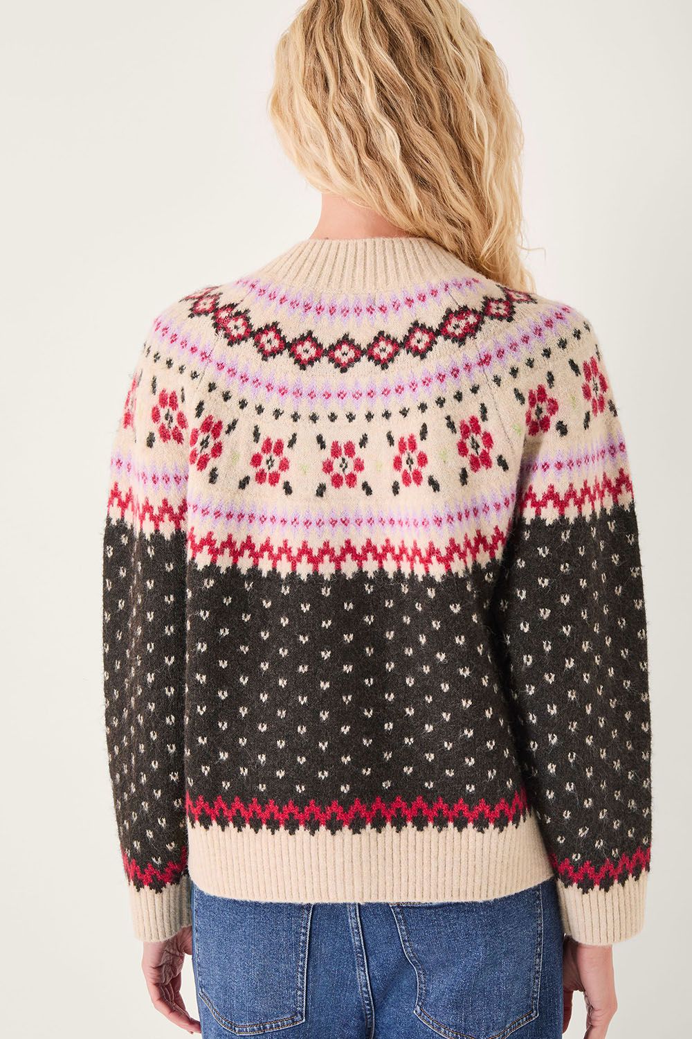 Monsoon Feliz Fair Isle Cardigan Brown
