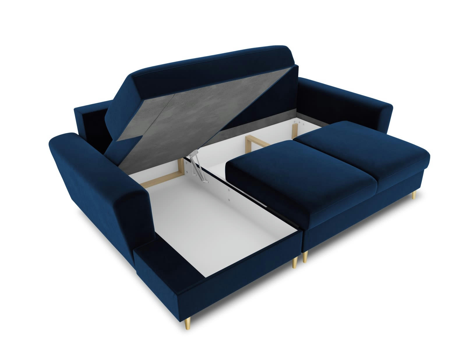 MOGHAN - Canapé d'angle gauche 4 places en tissu velours bleu roi