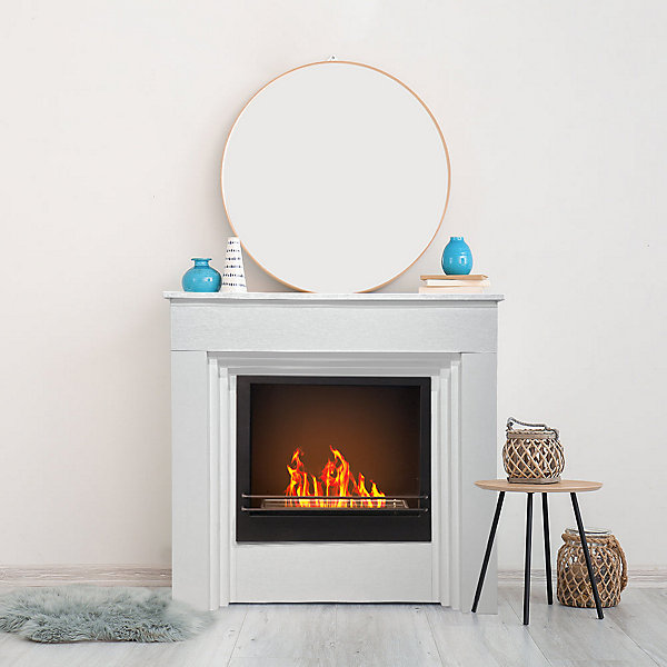 Cheminée au bioéthanol au sol BELLINI en bois blanc Made in Italy L96xP35xH96