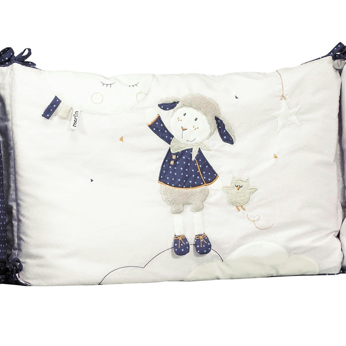 MERLIN - Tour de lit bébé déhoussable 180x40cm en coton blanc