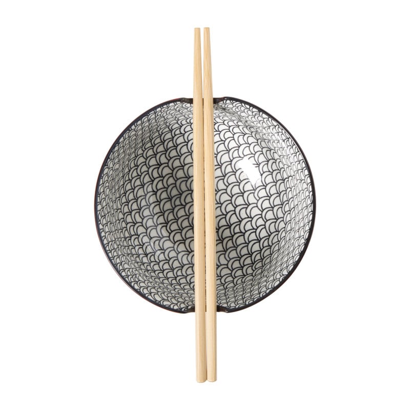 Schaaltje met eetstokjes Amira - rood/zwart - &Oslash;15x9 cm