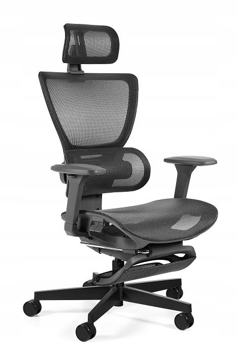 Ergonomiczny fotel Zenit szary z podnóżkiem siatka