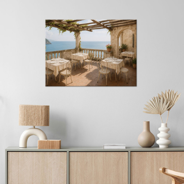 Obraz do salonu sypialni, Widok z tarasu na morze w stylu Shabby 30x20