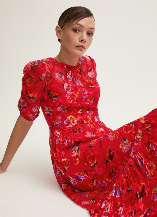 Tilly Aurora Red Silk Blend Floral Dress