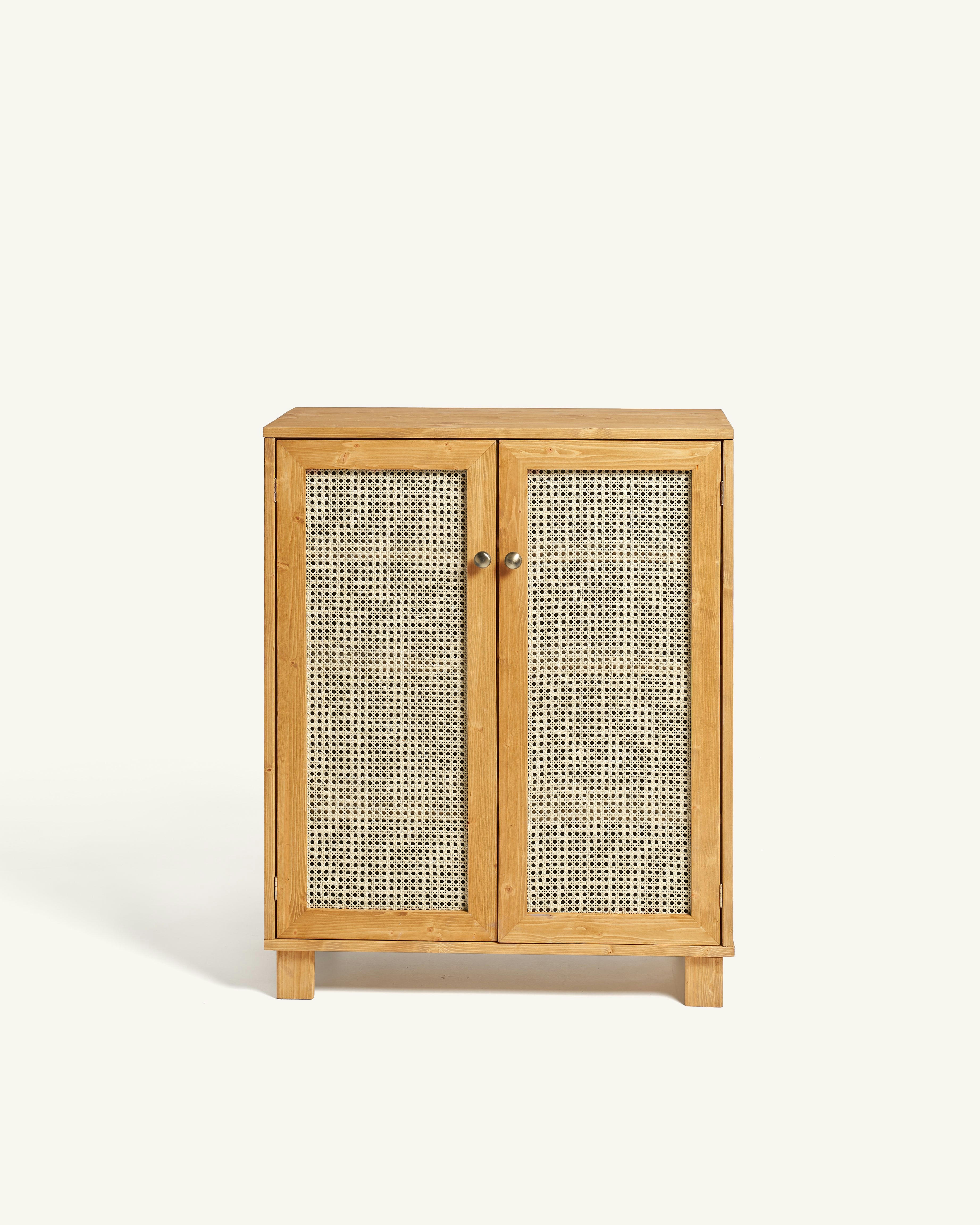 HAYDÉ - Meuble à chaussures avec portes en rotin en couleur marron clair 80 cm