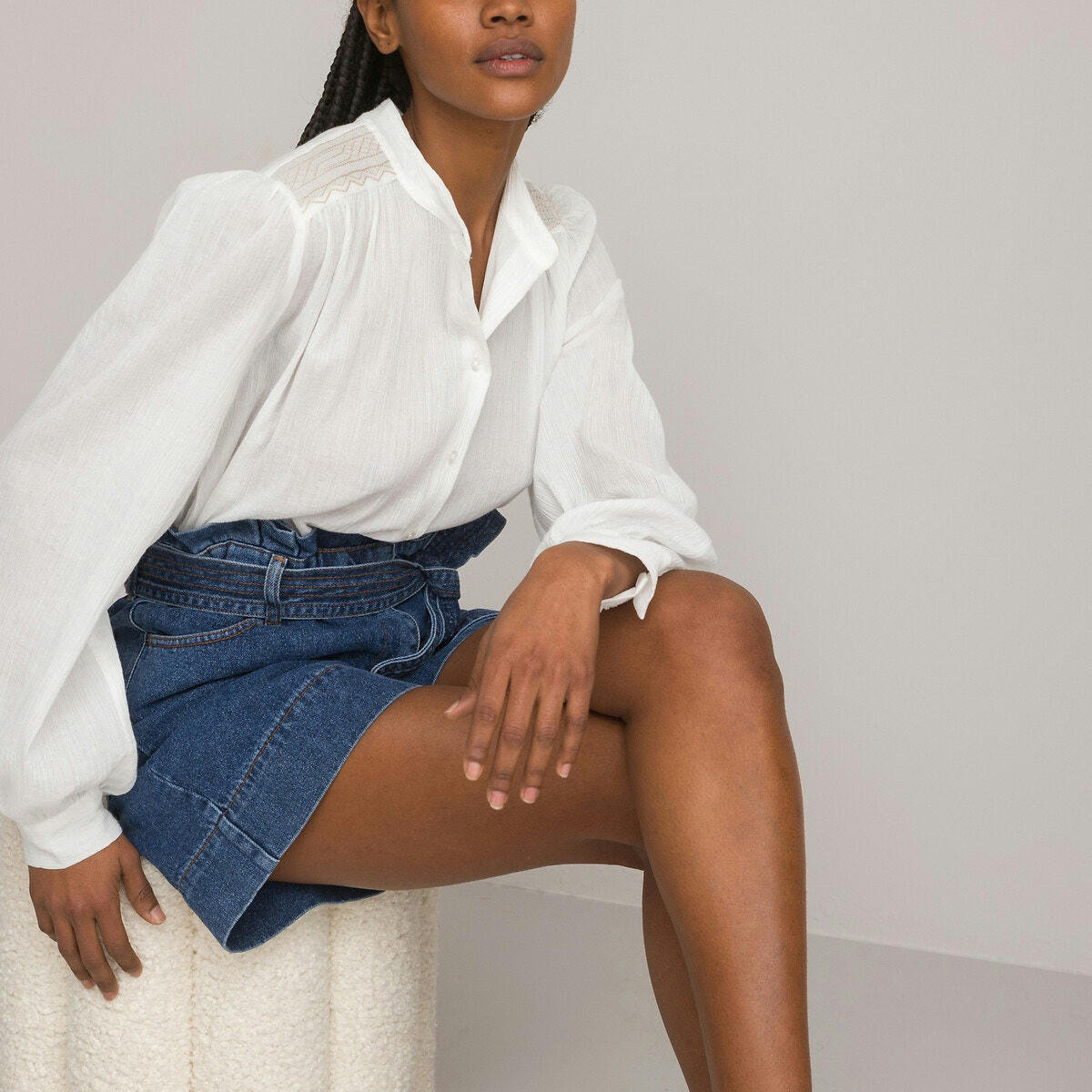Chemise, col mao, manches longues
