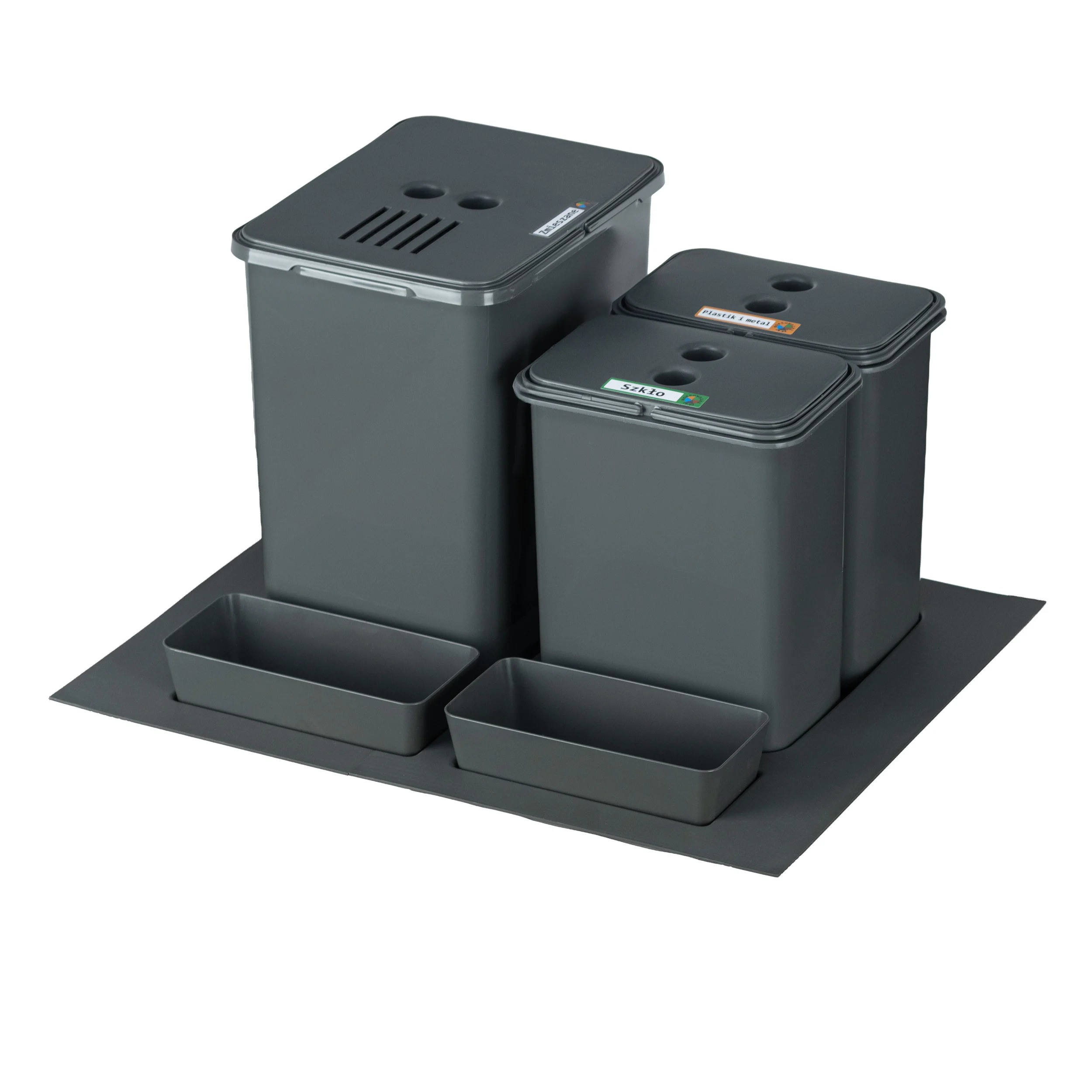Sortownik odpadów FLEXI BASE do szuflady BLUM 60cm 1x20L 2x8L kuwetki filtr