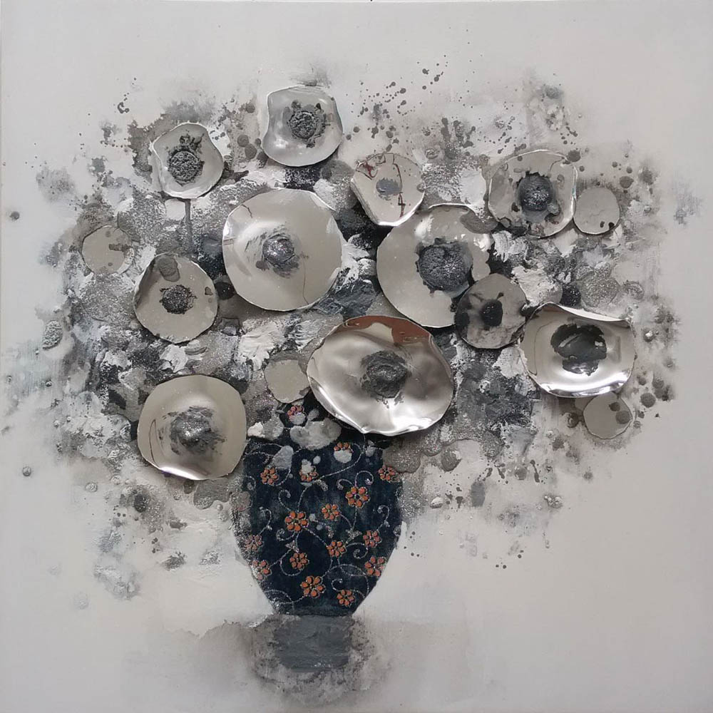 Quadro decorativo bouquet cinza