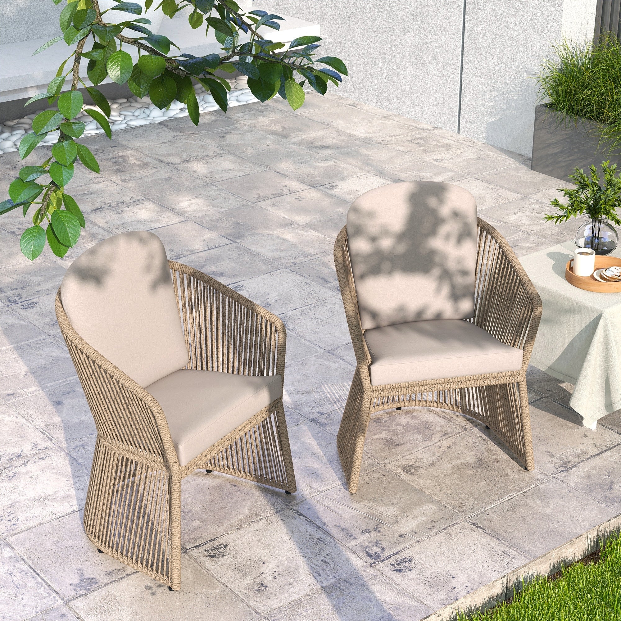 Outdoor 2-piece Steel Dining Chair with Cushion