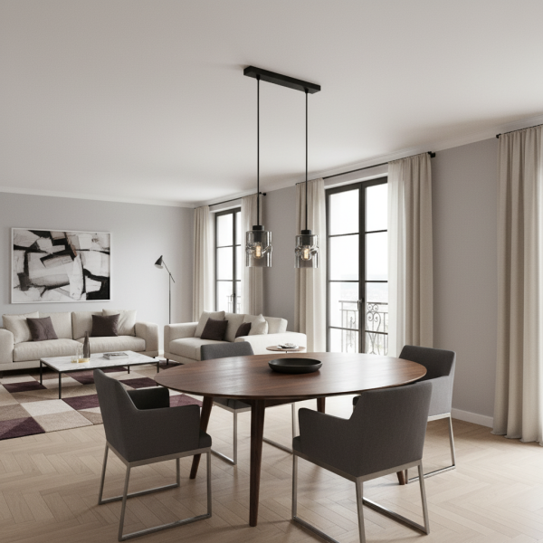 Lampa wisząca listwa EDYLIT grafitowe klosze loft 2xE27 GRETA 15-548