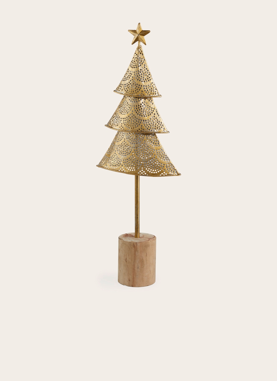 SAPIN EN MÉTAL TRAVAILLÉ AVEC PIED EN BOIS OR