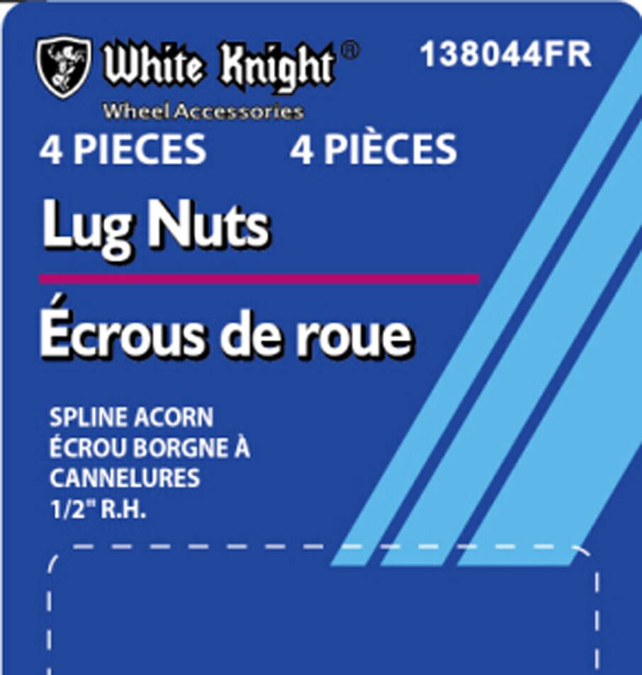 White Knight 138044FR Spline Acorn Lug Nuts, Chrome, 4-pk