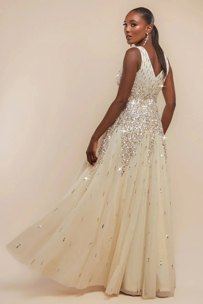 Goddiva Sunray Sequin A Line Sleeveless Maxi Dress