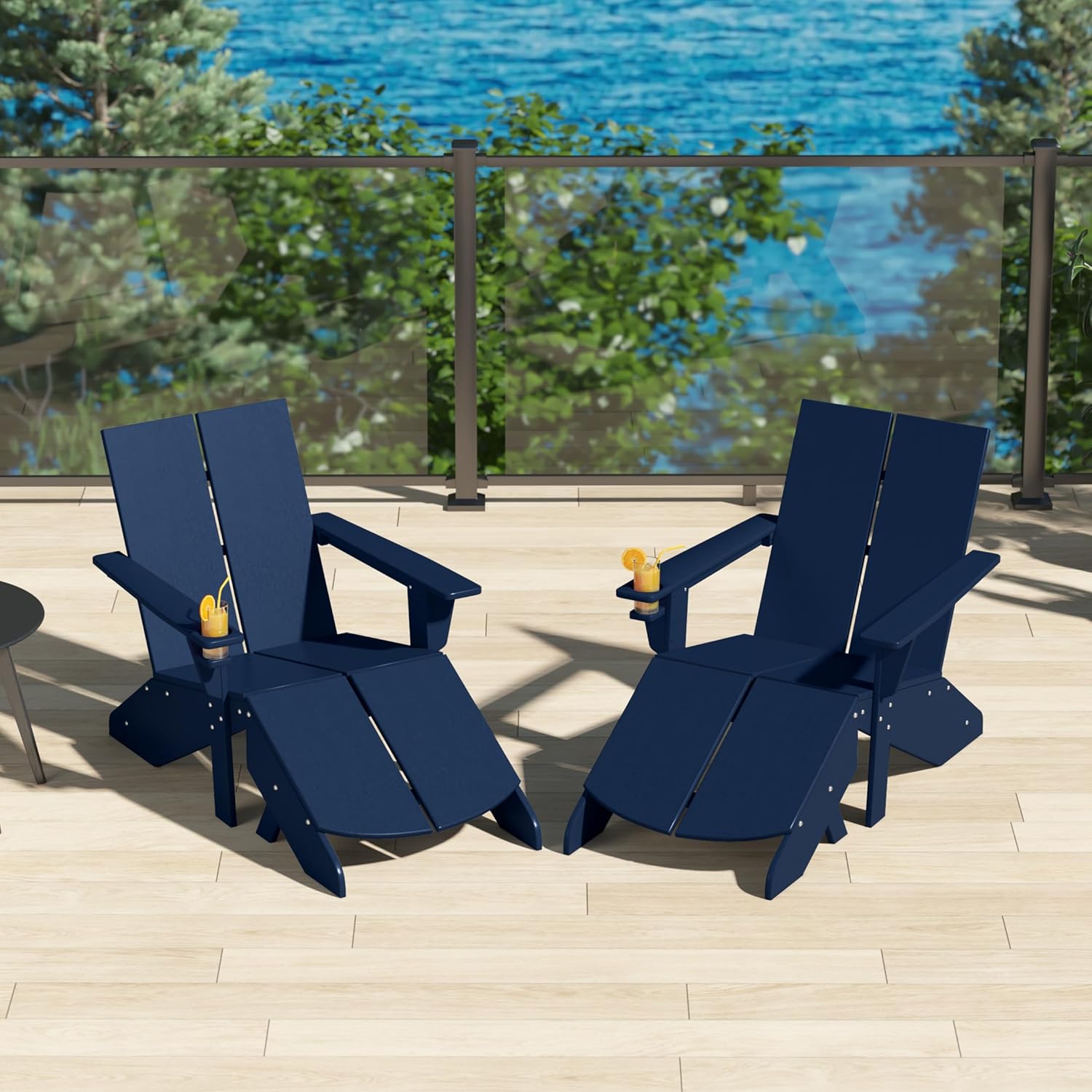 Costaelm Fire Pit Chairs, Outdoor Chair HDPE Adirondack Chair, Modern Patio Porch Chair, Front Porch Backyard Deck Outside Chairs (Set of 2), Navy Blue
