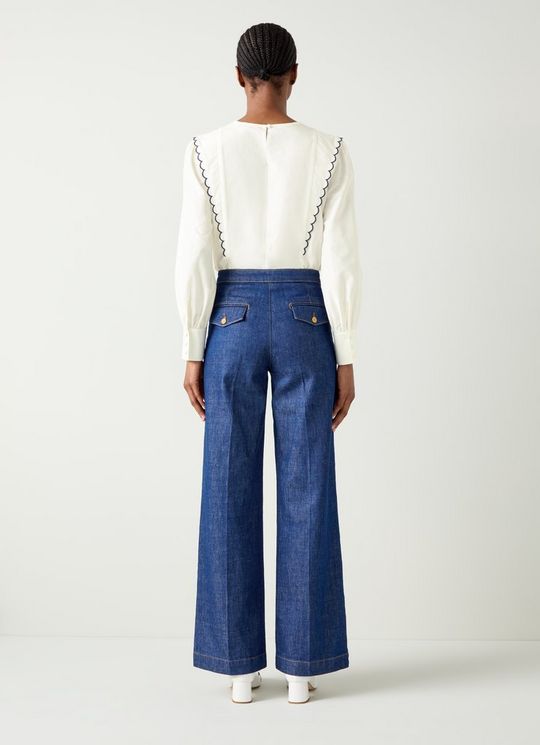 Isabella Cream & Spring Navy Blouse