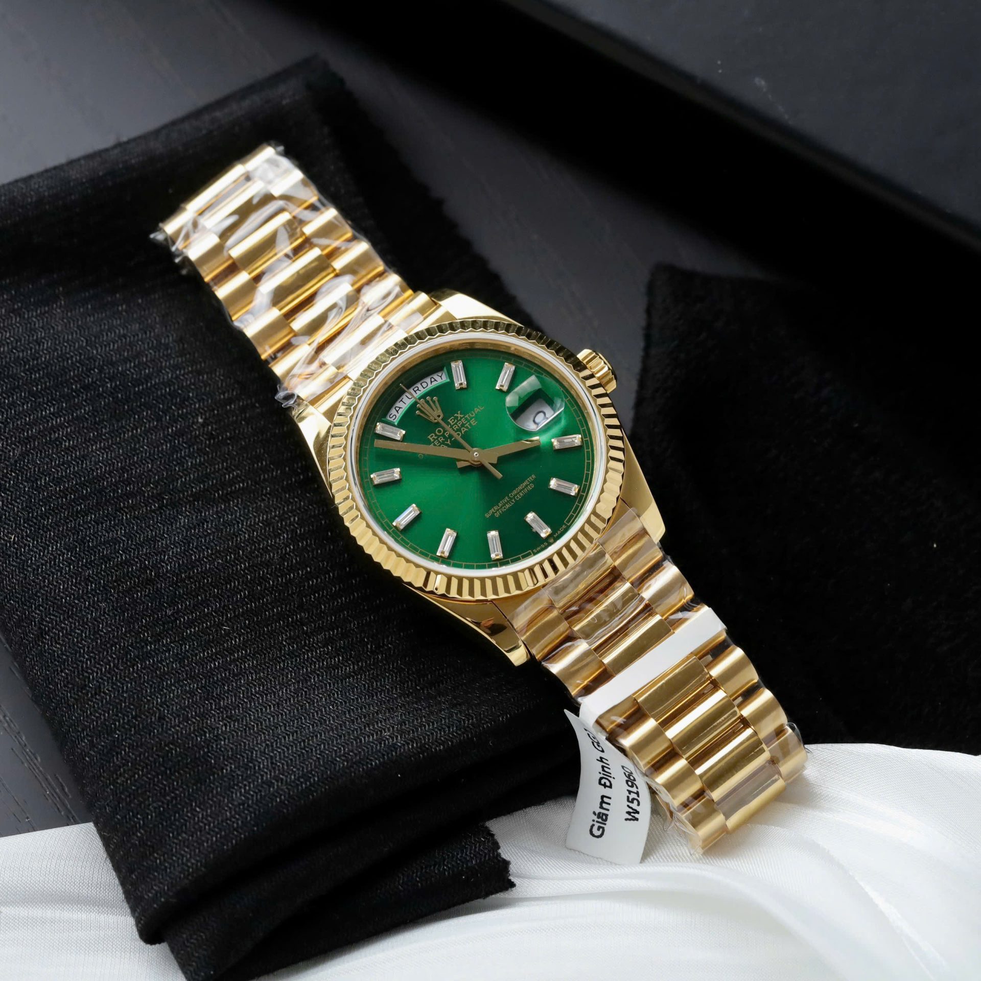 Rolex Day-Date YG Plated Green Dial CZ Diamonds 36mm Super Clone