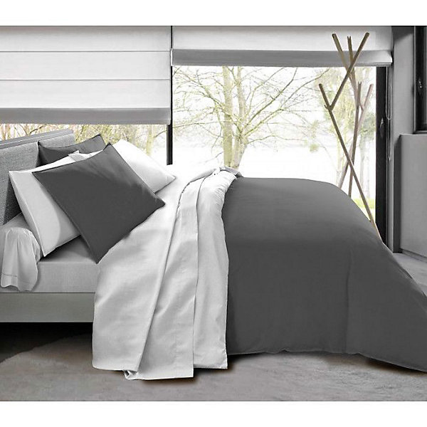 Pack complet 6 pièces Anthracite/Blanc réversible housse de couette pour lit 180 x 200 cm 