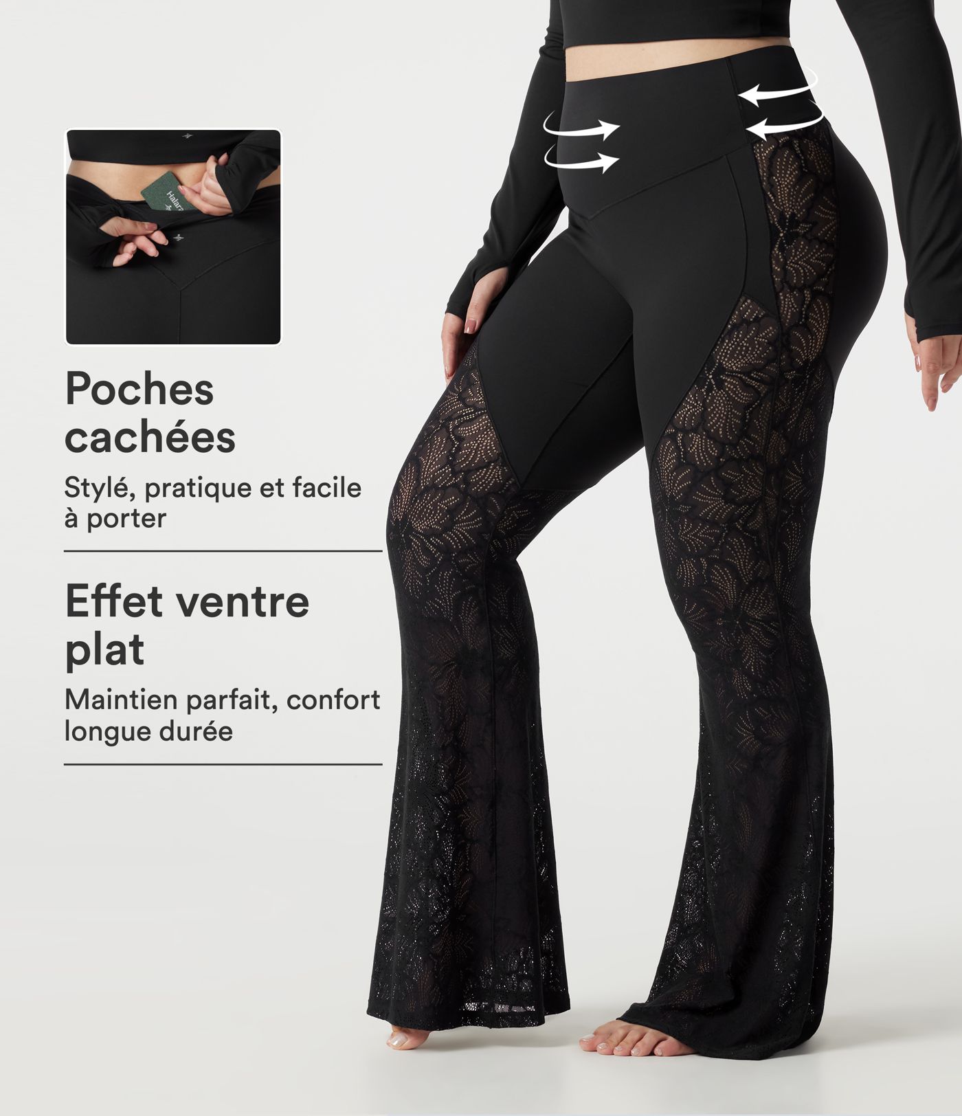 Legging de yoga flare grande taille Halara UltraSculpt™ taille haute gainant avec dentelle contrastée et poche