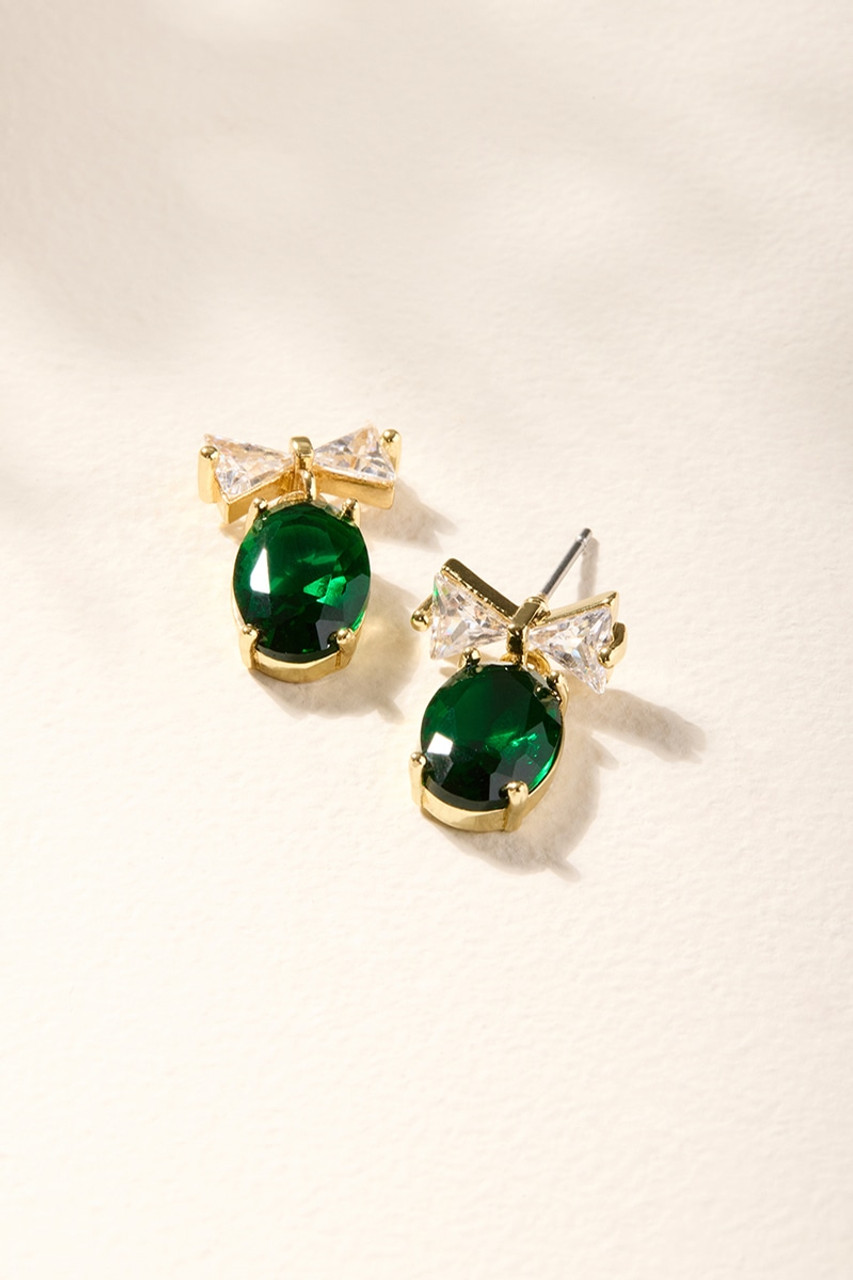 Betty Emerald On Bow Drop Earrings