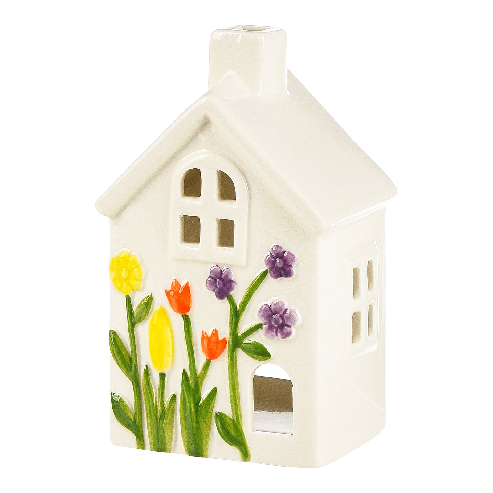 Teelichthalter Haus Weiß,B 80 x H 130 x T 65 mm