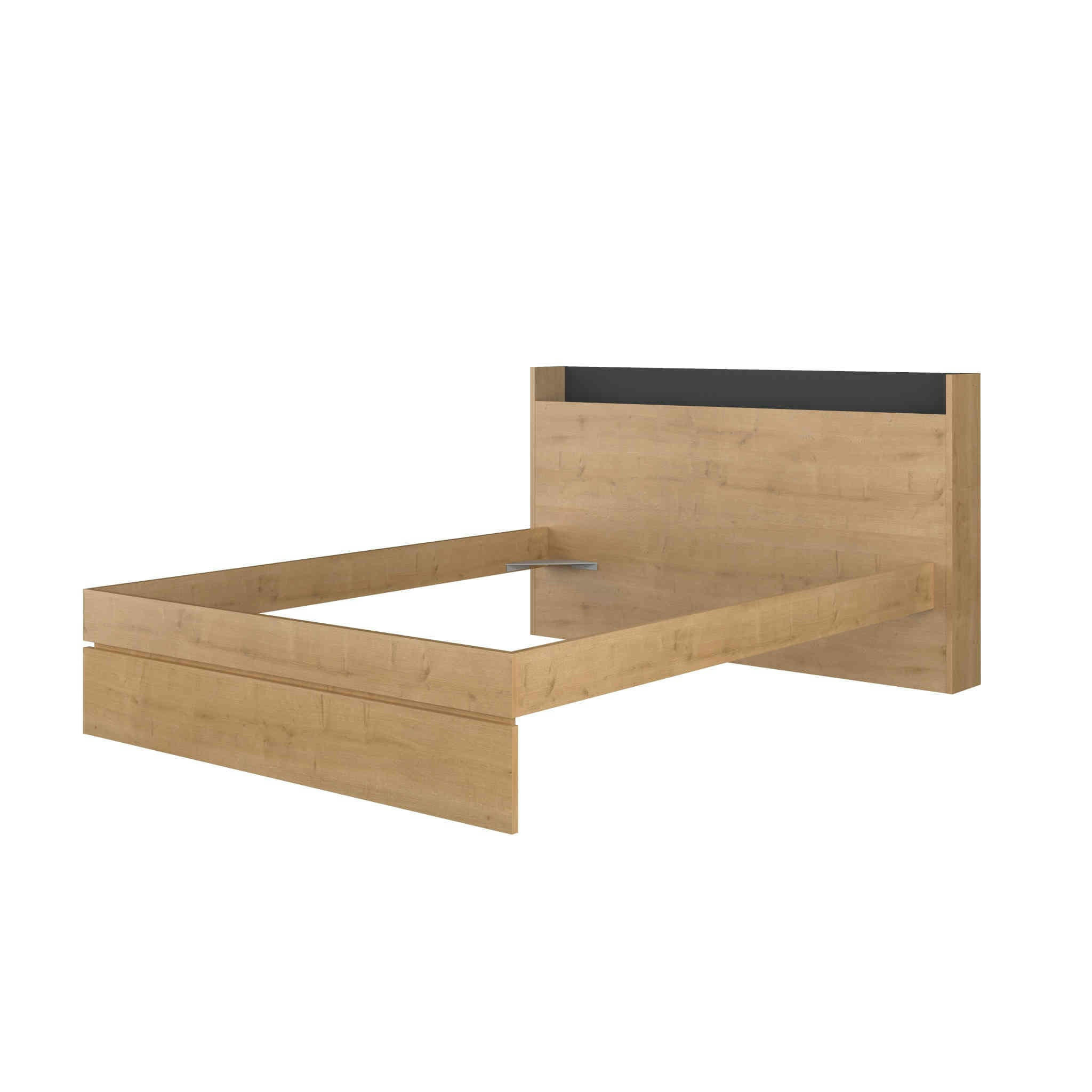 - Lit avec tête de lit en bois imitation chêne 160x200 cm