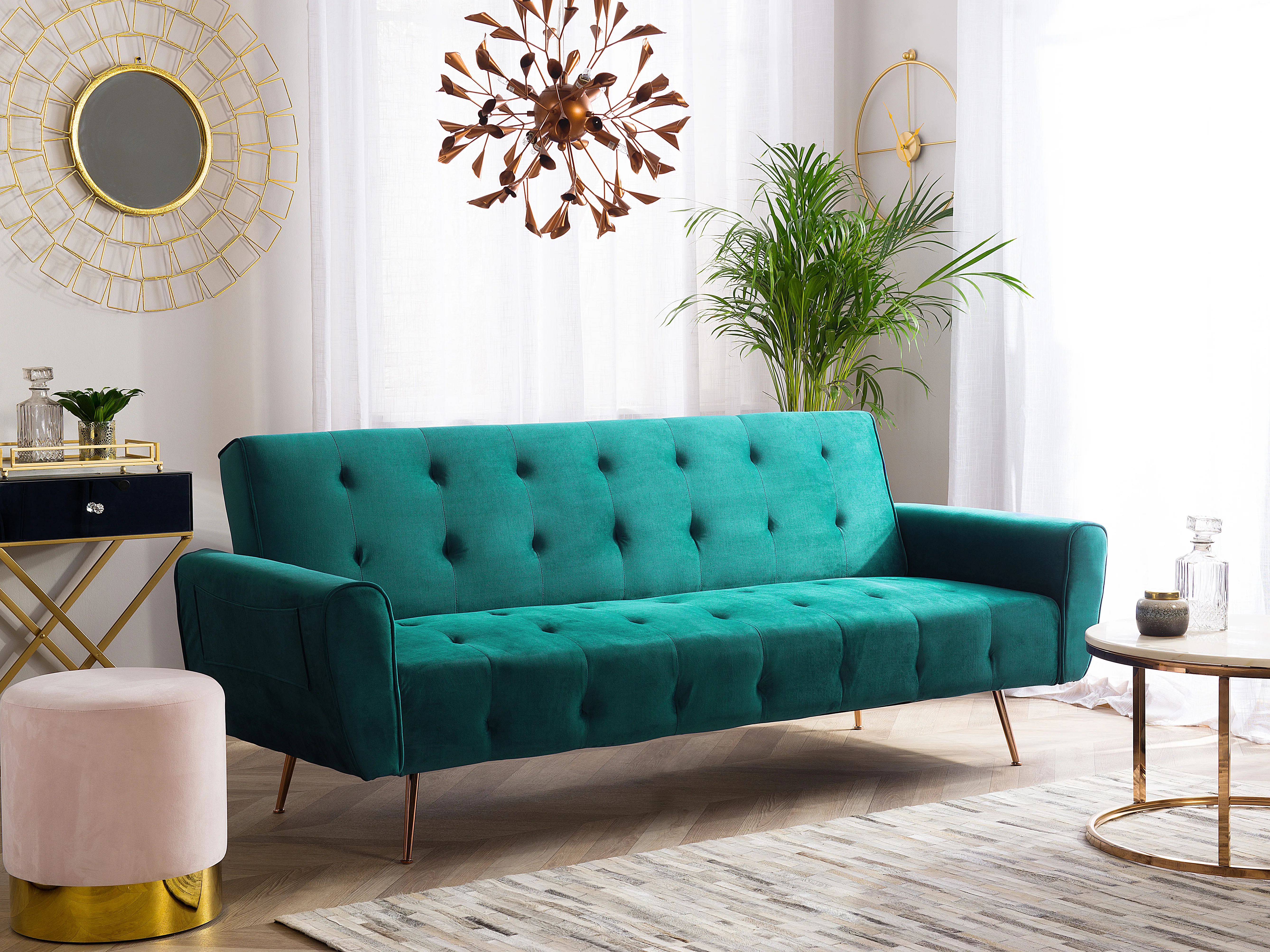 Sofa Bed 3 Seater SELNES Velvet Emerald Green