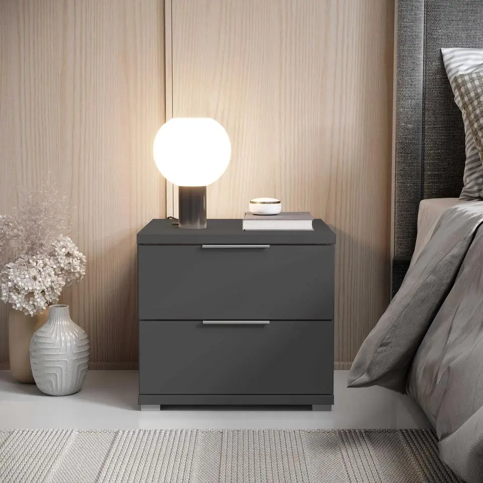 Nachtkastje Smilla - 42x46x43cm - 2 lades - grafietgrijs