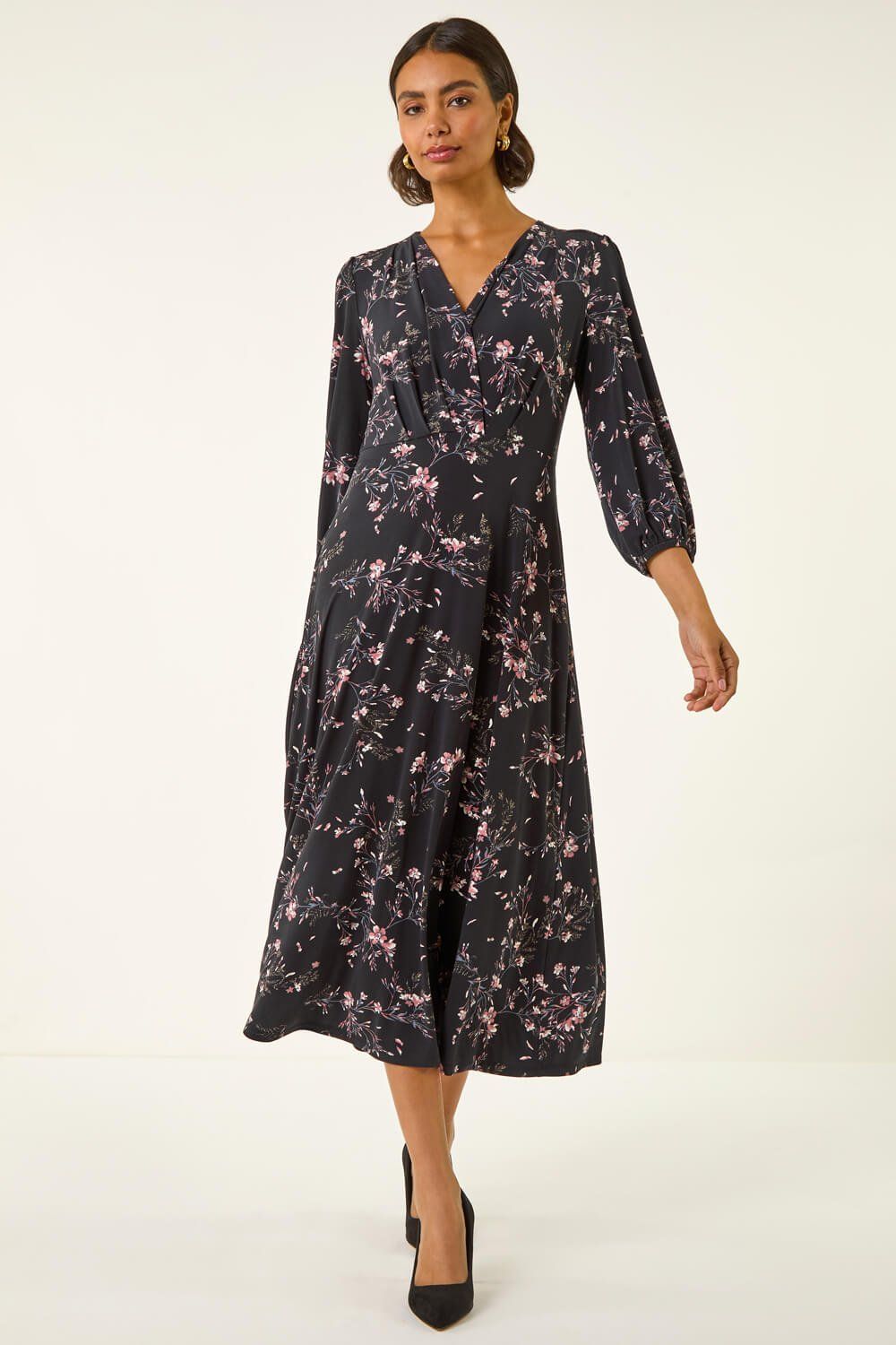 Roman Floral Print Stretch Midi Dress