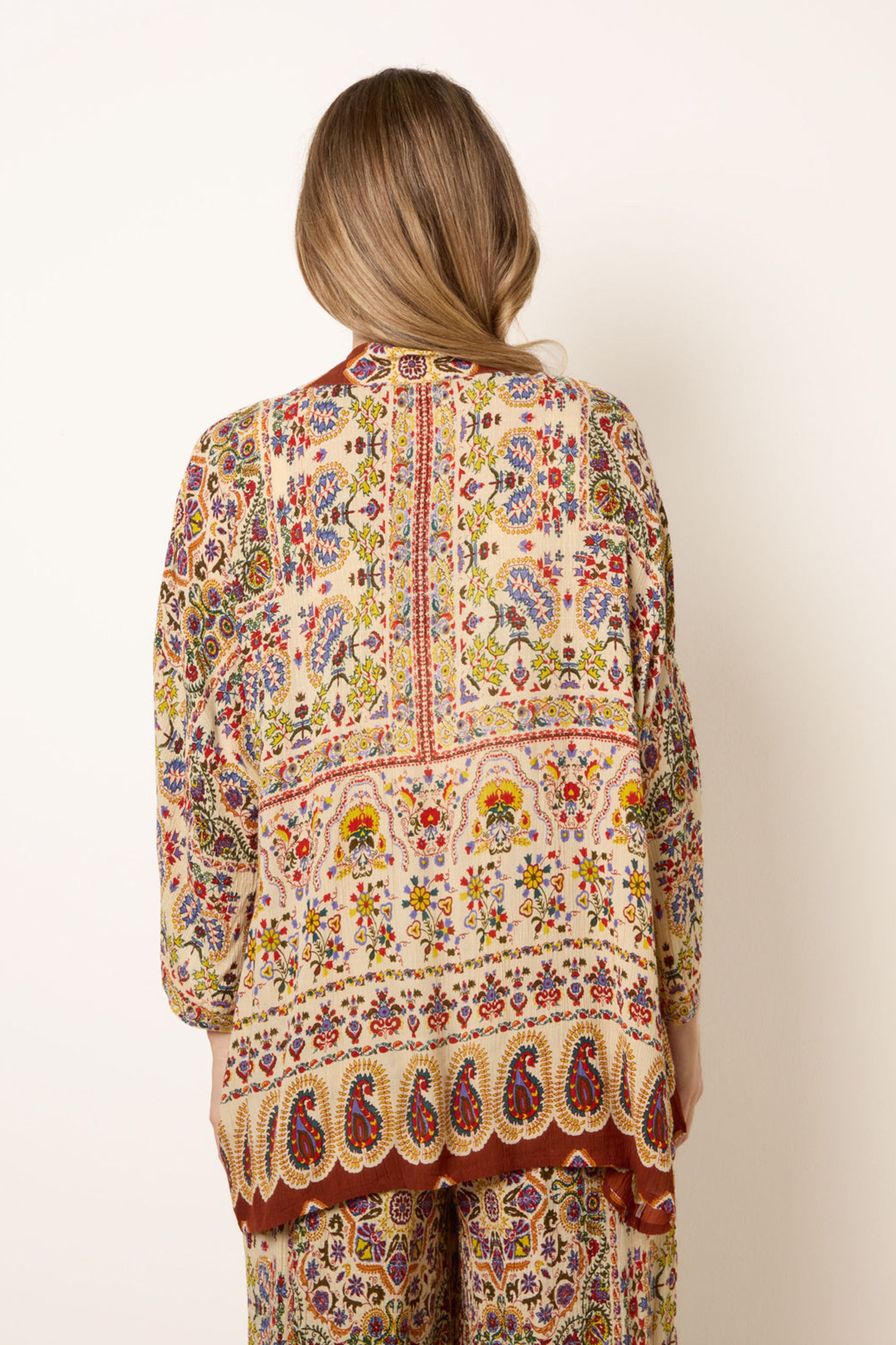 Blue Vanilla Multi Paisley Print Kimono With Embellishment