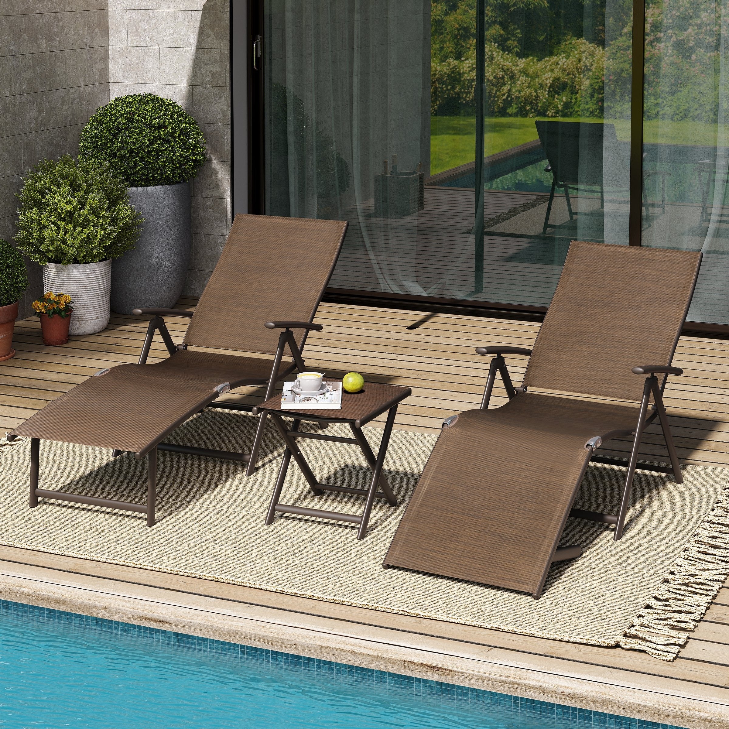Pellebant Outdoor Adjustable Chaise Lounge Folding Chair and Table Set - N/A