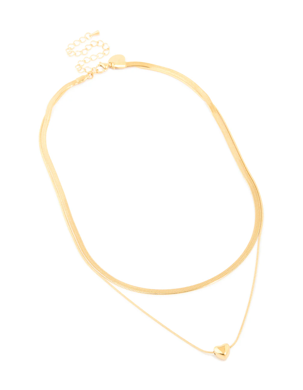 Waterproof Gold Plated Stainless Steel Snake Chain & Heart Pendant Layered Necklace