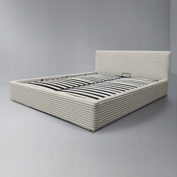 Łóżko tapicerowane z pojemnikiem i stelażem LT100 Cordo 140x200x80 krem