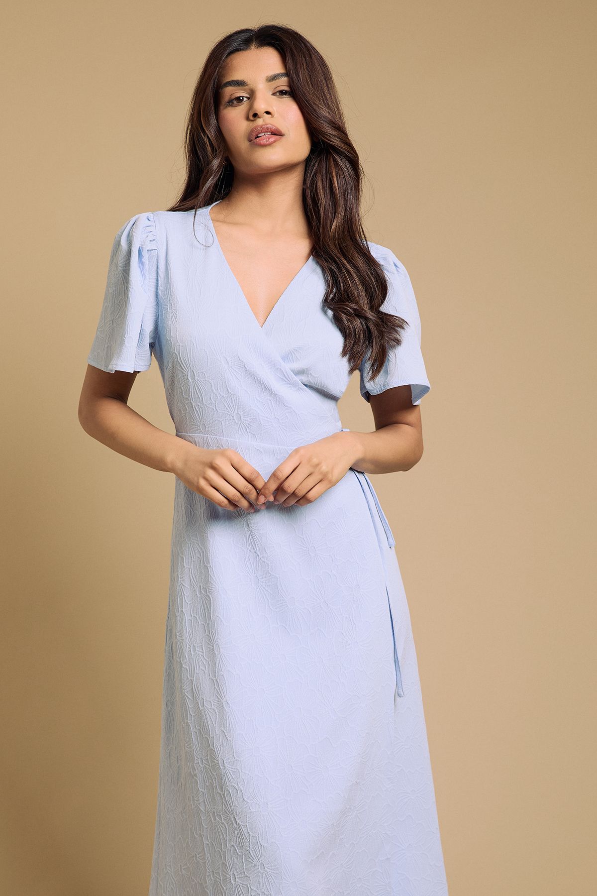 Dorothy Perkins Petite Flutter Sleeve Wrap Midi Dress