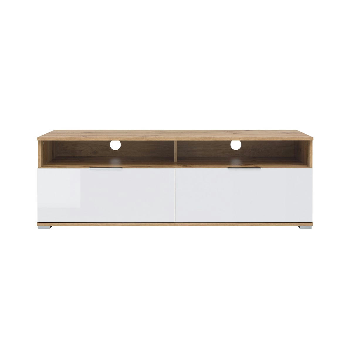 - Meuble tv 2 tiroirs 2 niches 135 cm blanc et naturel